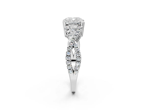 White gold Cushion Solitaire Twist Band with Pavé Setting and Four-Prong Setting_50