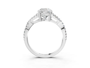 White gold Cushion Solitaire Twist Band with Pavé Setting and Four-Prong Setting_57