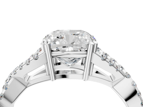 White gold Cushion Solitaire Twist Band with Pavé Setting and Four-Prong Setting_58