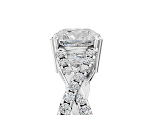 White gold Cushion Solitaire Twist Band with Pavé Setting and Four-Prong Setting_59