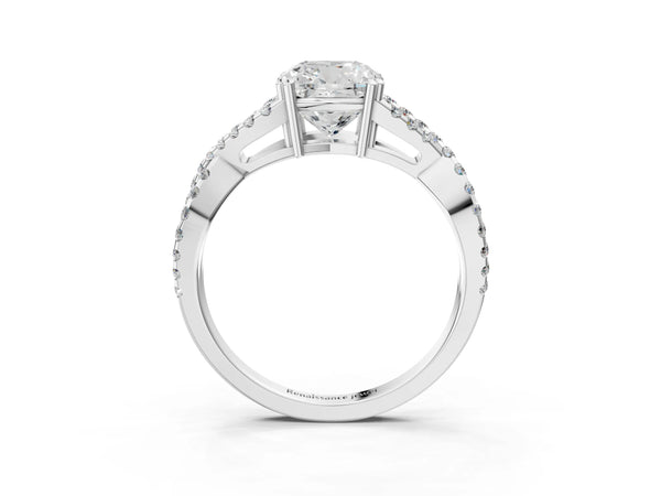 White gold Cushion Solitaire Twist Band with Pavé Setting and Four-Prong Setting_63