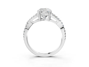 White gold Cushion Solitaire Twist Band with Pavé Setting and Four-Prong Setting_63