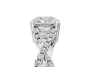 White gold Cushion Solitaire Twist Band with Pavé Setting and Four-Prong Setting_65