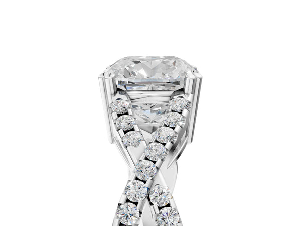 White gold Cushion Solitaire Twist Band with Pavé Setting and Four-Prong Setting_65