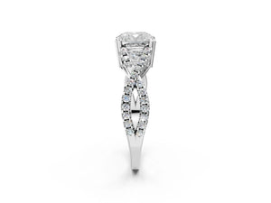 White gold Cushion Solitaire Twist Band with Pavé Setting and Four-Prong Setting_68
