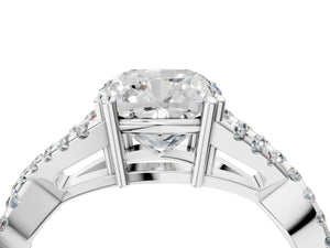 White gold Cushion Solitaire Twist Band with Pavé Setting and Four-Prong Setting_70