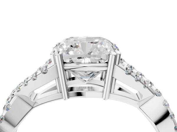 White gold Cushion Solitaire Twist Band with Pavé Setting and Four-Prong Setting_70