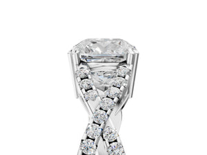 White gold Cushion Solitaire Twist Band with Pavé Setting and Four-Prong Setting_71