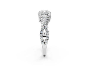 White gold Cushion Solitaire Twist Band with Pavé Setting and Four-Prong Setting_74