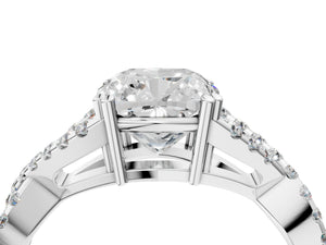 White gold Cushion Solitaire Twist Band with Pavé Setting and Four-Prong Setting_94