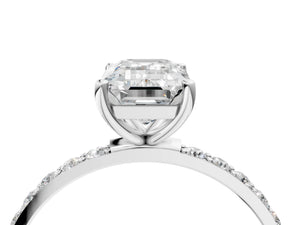 White gold Emerald Cut Diamond Pavé Band Solitaire Ring with Four-Prong Setting_100