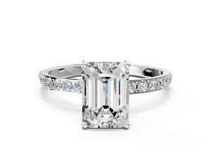 White gold Emerald Cut Diamond Pavé Band Solitaire Ring with Four-Prong Setting_108