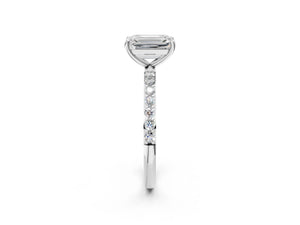 White gold Emerald Cut Diamond Pavé Band Solitaire Ring with Four-Prong Setting_110