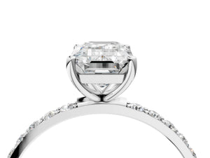White gold Emerald Cut Diamond Pavé Band Solitaire Ring with Four-Prong Setting_112