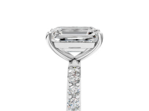 White gold Emerald Cut Diamond Pavé Band Solitaire Ring with Four-Prong Setting_113