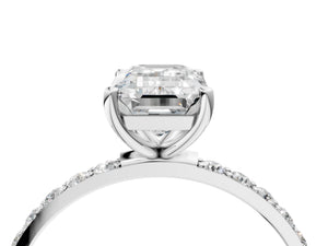 White gold Emerald Cut Diamond Pavé Band Solitaire Ring with Four-Prong Setting_16