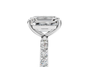 White gold Emerald Cut Diamond Pavé Band Solitaire Ring with Four-Prong Setting_17
