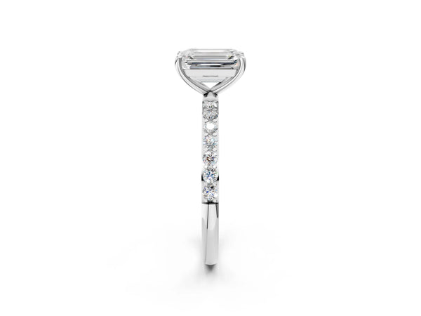 White gold Emerald Cut Diamond Pavé Band Solitaire Ring with Four-Prong Setting_20