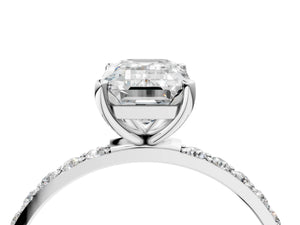 White gold Emerald Cut Diamond Pavé Band Solitaire Ring with Four-Prong Setting_28