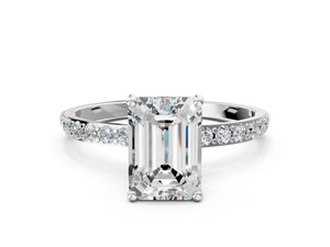 White gold Emerald Cut Diamond Pavé Band Solitaire Ring with Four-Prong Setting_30