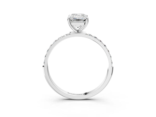 White gold Emerald Cut Diamond Pavé Band Solitaire Ring with Four-Prong Setting_33