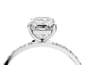 White gold Emerald Cut Diamond Pavé Band Solitaire Ring with Four-Prong Setting_34