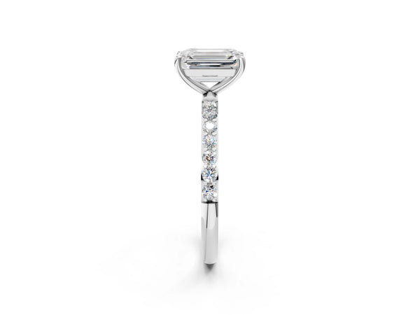 White gold Emerald Cut Diamond Pavé Band Solitaire Ring with Four-Prong Setting_38