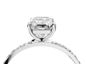 White gold Emerald Cut Diamond Pavé Band Solitaire Ring with Four-Prong Setting_40