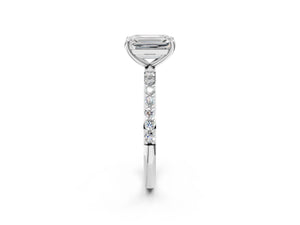 White gold Emerald Cut Diamond Pavé Band Solitaire Ring with Four-Prong Setting_44