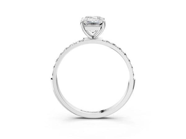 White gold Emerald Cut Diamond Pavé Band Solitaire Ring with Four-Prong Setting_45