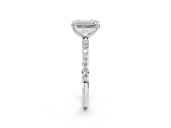 White gold Emerald Cut Diamond Pavé Band Solitaire Ring with Four-Prong Setting_50