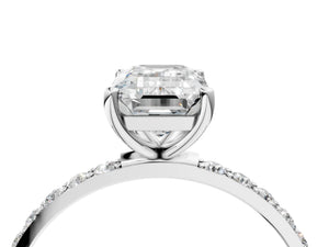 White gold Emerald Cut Diamond Pavé Band Solitaire Ring with Four-Prong Setting_52