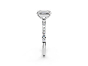 White gold Emerald Cut Diamond Pavé Band Solitaire Ring with Four-Prong Setting_56