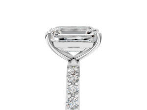 White gold Emerald Cut Diamond Pavé Band Solitaire Ring with Four-Prong Setting_59