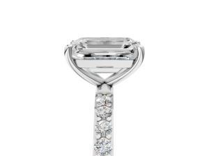 White gold Emerald Cut Diamond Pavé Band Solitaire Ring with Four-Prong Setting_5