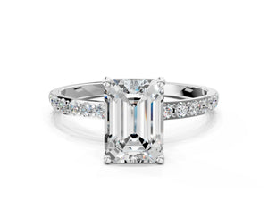 White gold Emerald Cut Diamond Pavé Band Solitaire Ring with Four-Prong Setting_66
