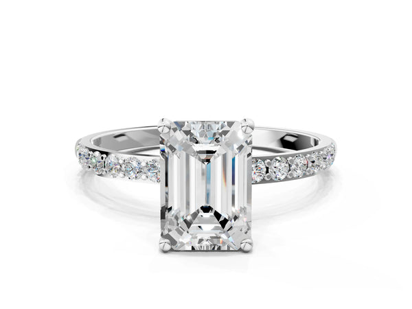 White gold Emerald Cut Diamond Pavé Band Solitaire Ring with Four-Prong Setting_66