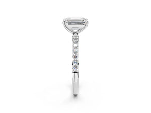 White gold Emerald Cut Diamond Pavé Band Solitaire Ring with Four-Prong Setting_68