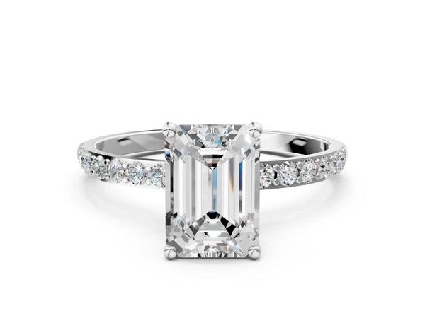 White gold Emerald Cut Diamond Pavé Band Solitaire Ring with Four-Prong Setting_72