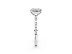 White gold Emerald Cut Diamond Pavé Band Solitaire Ring with Four-Prong Setting_74