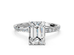 White gold Emerald Cut Diamond Pavé Band Solitaire Ring with Four-Prong Setting_78