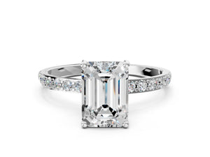 White gold Emerald Cut Diamond Pavé Band Solitaire Ring with Four-Prong Setting_84