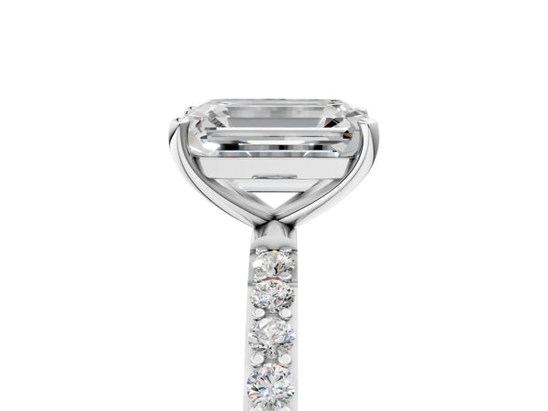 White gold Emerald Cut Diamond Pavé Band Solitaire Ring with Four-Prong Setting_89