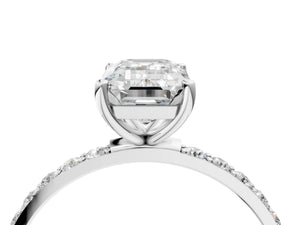 White gold Emerald Cut Diamond Pavé Band Solitaire Ring with Four-Prong Setting_94