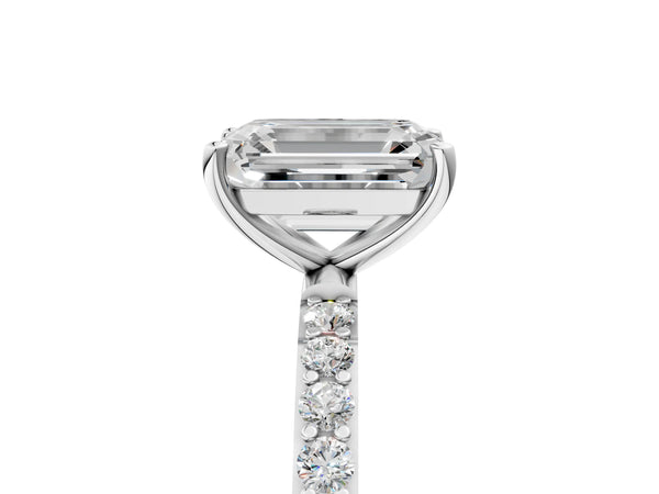 White gold Emerald Cut Diamond Pavé Band Solitaire Ring with Four-Prong Setting_95