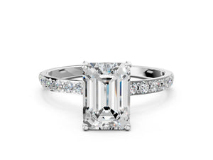 White gold Emerald Cut Diamond Pavé Band Solitaire Ring with Four-Prong Setting_96