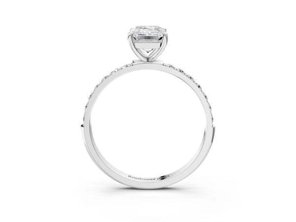 White gold Emerald Cut Diamond Pavé Band Solitaire Ring with Four-Prong Setting_99