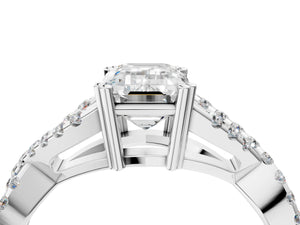 White gold Emerald Solitaire Twist Band with Pavé Setting and Four-Prong Setting_100