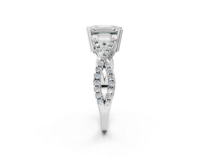 White gold Emerald Solitaire Twist Band with Pavé Setting and Four-Prong Setting_32