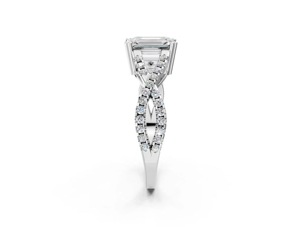 White gold Emerald Solitaire Twist Band with Pavé Setting and Four-Prong Setting_32